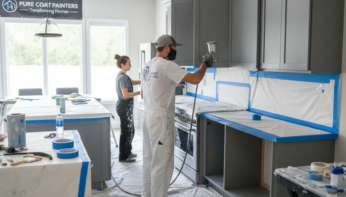 Professional cabinet painting in Atlanta GA kitchen by expert house painters for lasting finish