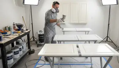 Professional cabinet painting in Atlanta GA with smooth spray finish for durable kitchen transformation