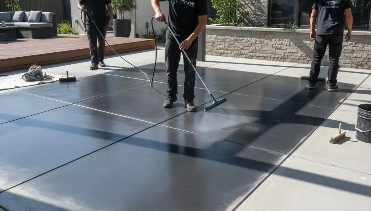 Professional concrete staining on Atlanta GA patio with durable, weather-resistant finish