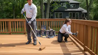 Professional deck staining service by house painters in Atlanta, GA for long-lasting outdoor finishes