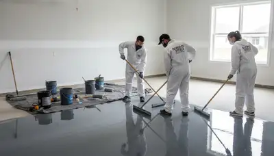 Epoxy floor coating in Atlanta GA garage with durable, glossy finish by local painting professionals