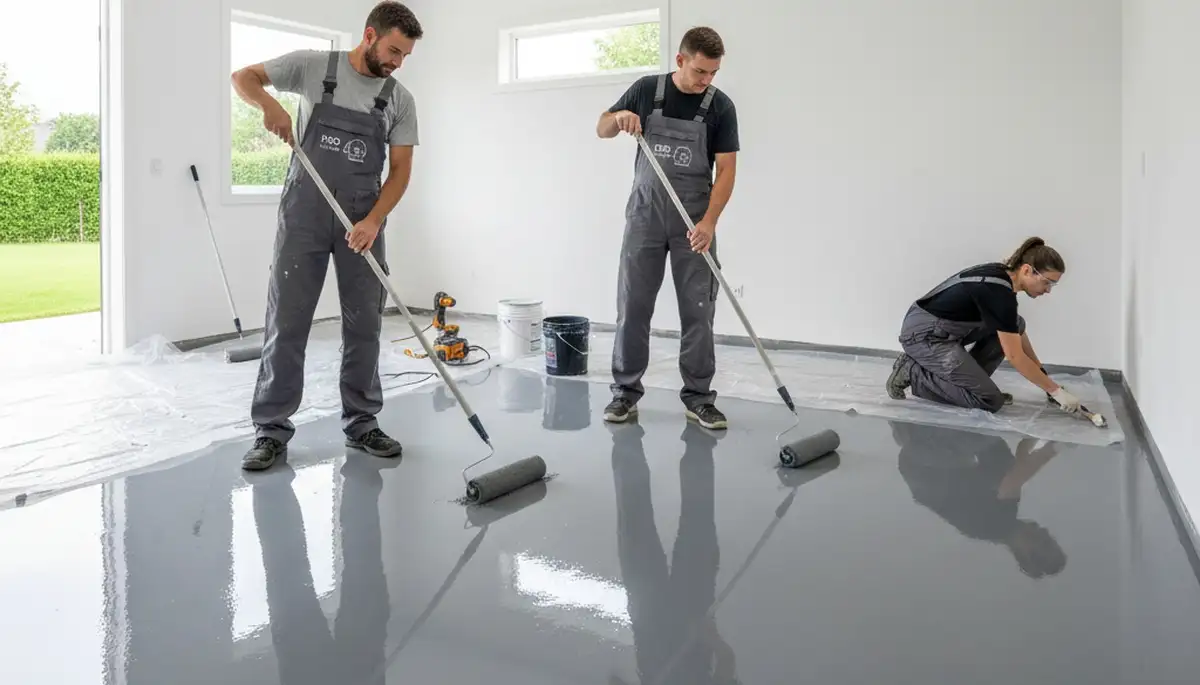 Professional epoxy floor coating installation in Atlanta GA garage by local painting experts