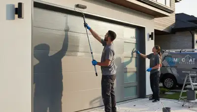 Professional painter refinishing a residential garage door in Atlanta, GA for exterior home curb appeal