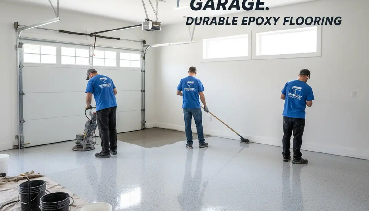 Durable epoxy garage floor coating by house painters in Atlanta, GA for long-lasting protection