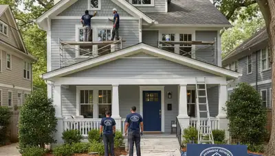 Atlanta, GA exterior house painting by professional painters on a residential home