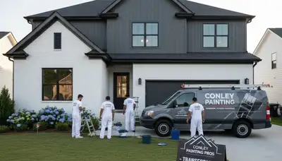 Professional exterior house painters working on a home in Atlanta, GA