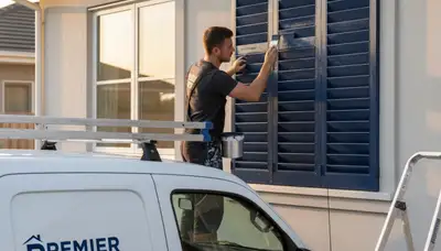 Professional exterior shutter painting on a home in Atlanta, GA by expert house painters