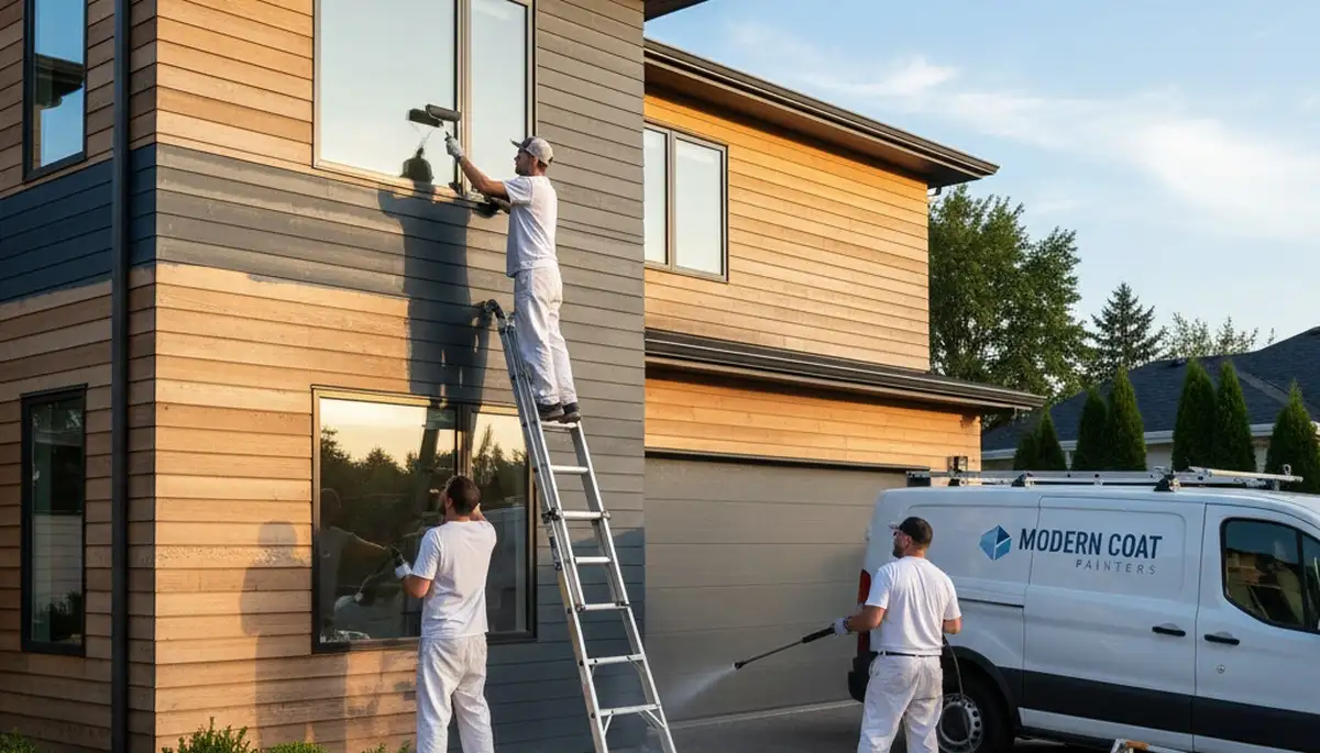 Professional siding painting on Atlanta GA home exterior by expert house painters