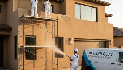 Professional stucco repair and exterior painting on Atlanta, GA home façade