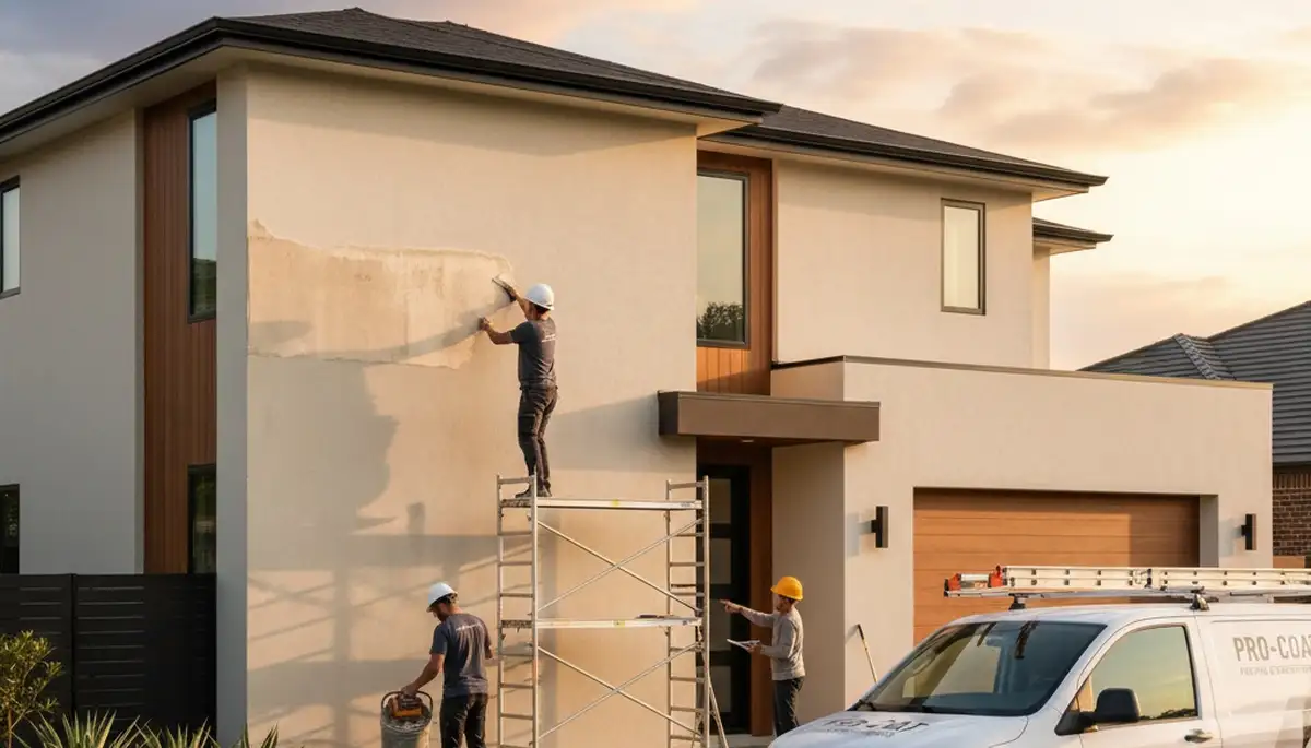 Professional stucco repair on Atlanta, GA home exterior by expert house painting contractors