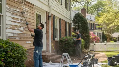 Professional surface preparation for exterior house painting in Atlanta, GA ensuring durable paint adhesion