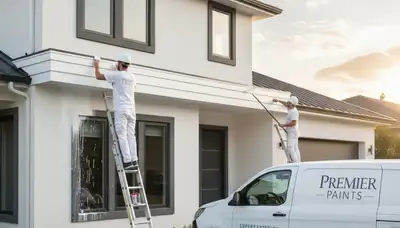 Professional trim and fascia painting on Atlanta GA home exterior by expert house painters