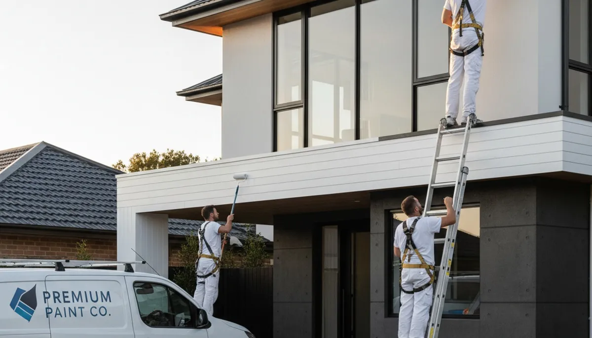 Professional trim and fascia painting on Atlanta, GA home exterior by expert house painters