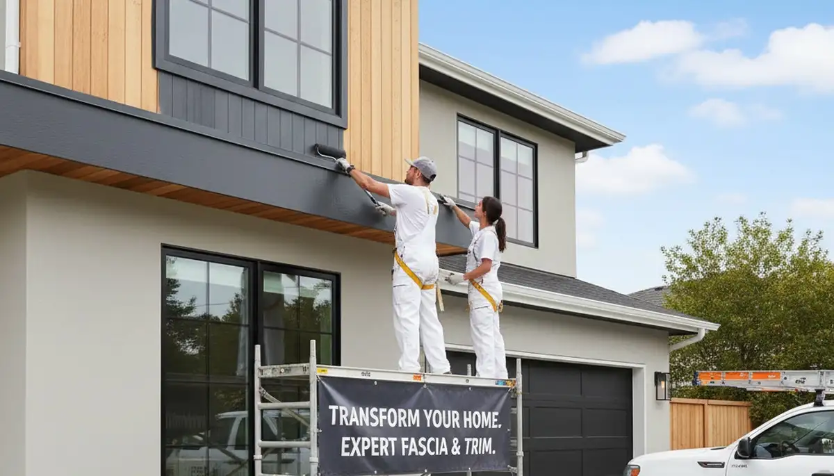 Professional trim and fascia painting on Atlanta, GA home exterior by expert house painters